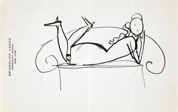 Elie Nadelman - "Woman on Settee," ca. 1918-1920, Ink on paper, 6 x 9.50 inches