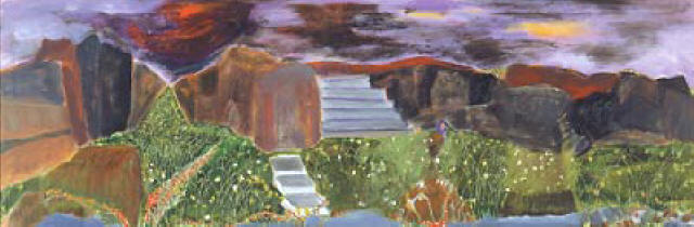 Elise Asher - Steps for a Dreamer, 1993, Oil on canvas, 20" x 60"